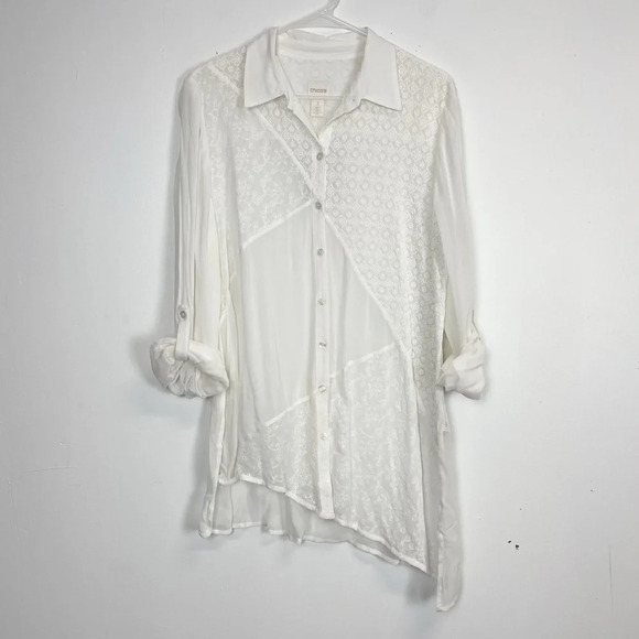 Chico's Tops - NWT Chicos Button Up Shirt Womens Size 3 XL 16 Optic White Maya Woven Sheer